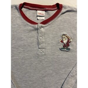 Vintage Disney Store 'Grumpy' Waffle Knit Long Sleeve Henley Thermal Gray Mens M